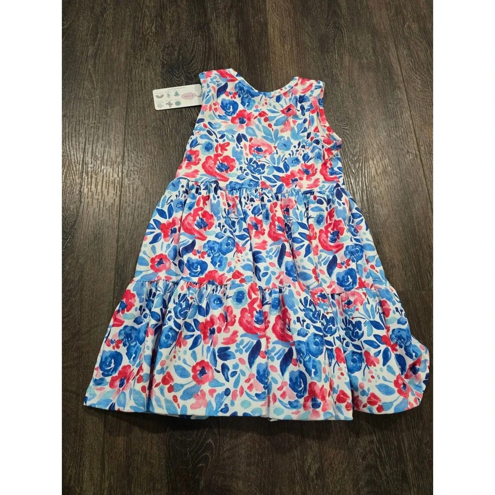Pete + Lucy Girls Floral Tiered Dress Blue Pink Watercolor P+Lush Fabric 2T NWT